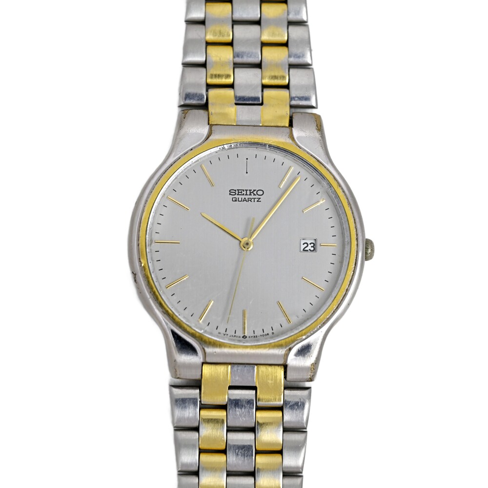 Seiko Men's Dress Wrist Watch Vintage 1990's Two Tone Grey Dial 34mm Quartz
